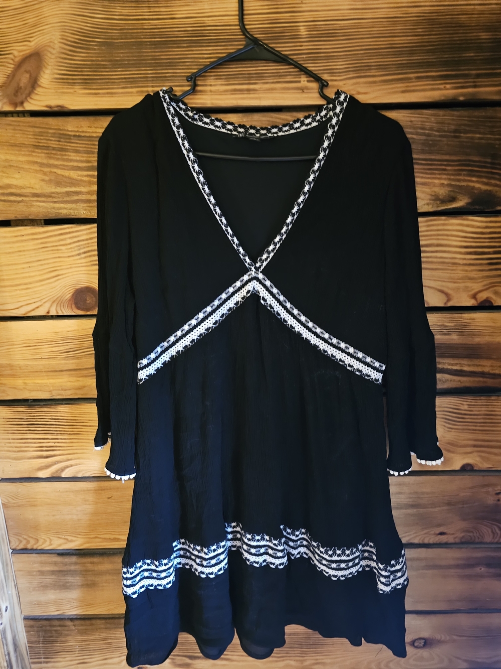 INC International Concepts Black Midi Dress with White Embroidered Trim